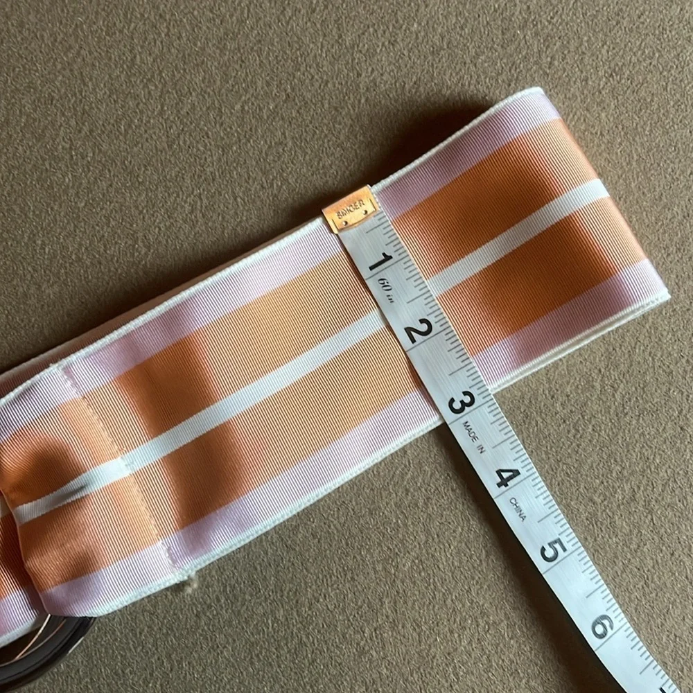 RALPH LAUREN 3” Wide Striped Ribbon Belt - Pastel Orange & Pink - XS to Med